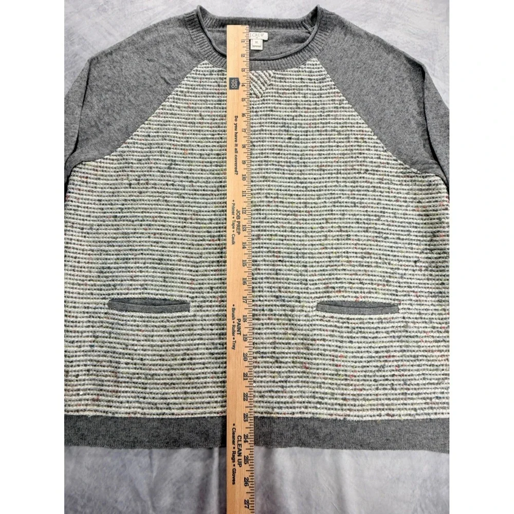 J Crew Womens sz XL Gray Tweed Front Merino Wool‎ Blend Sweater preppy academia